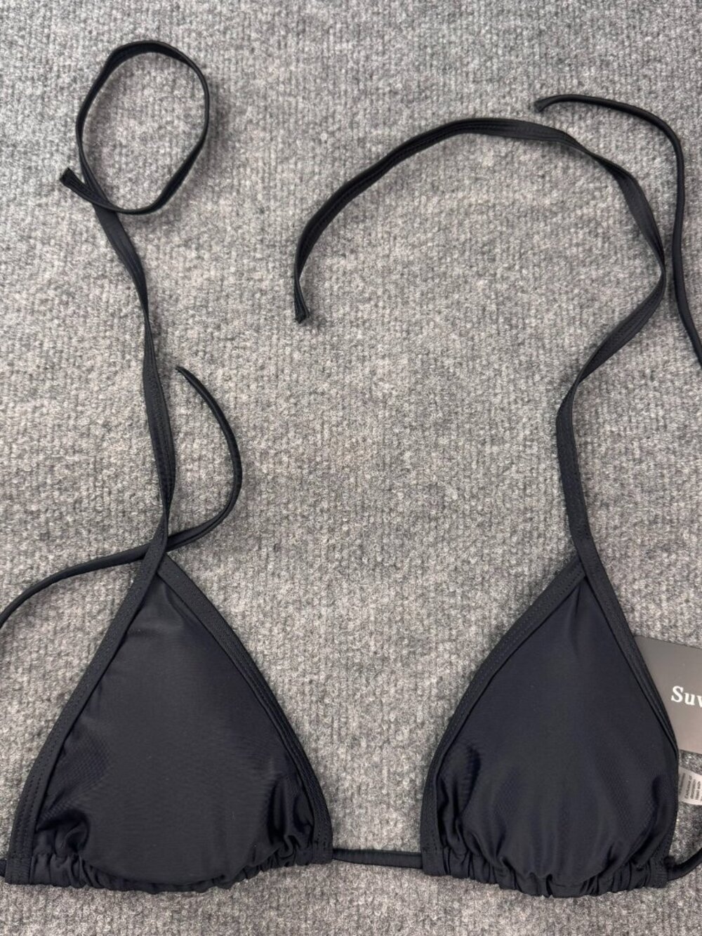 Suvimuga Black Triangle Bikini Top Small Swimwear Halter Tie
